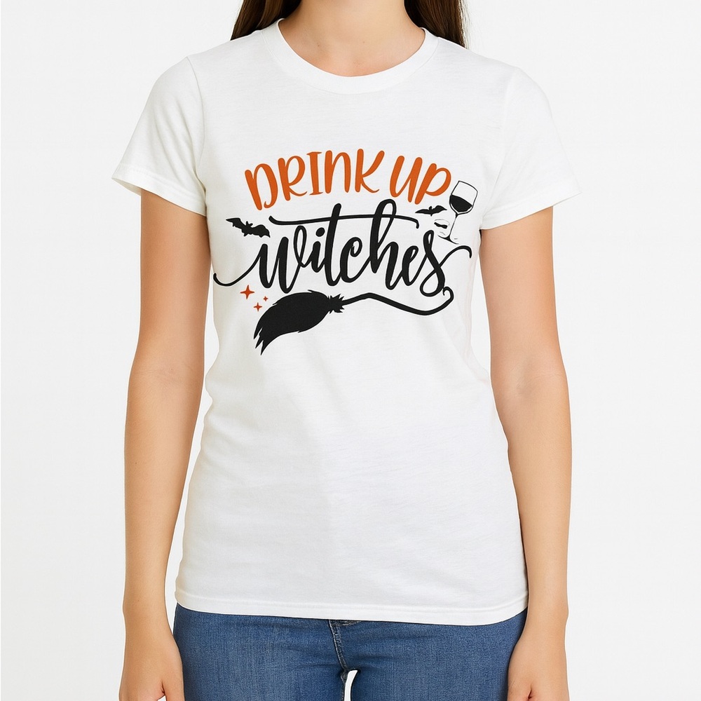 Ladies Halloween Tee Size Small "Drink up Witches"